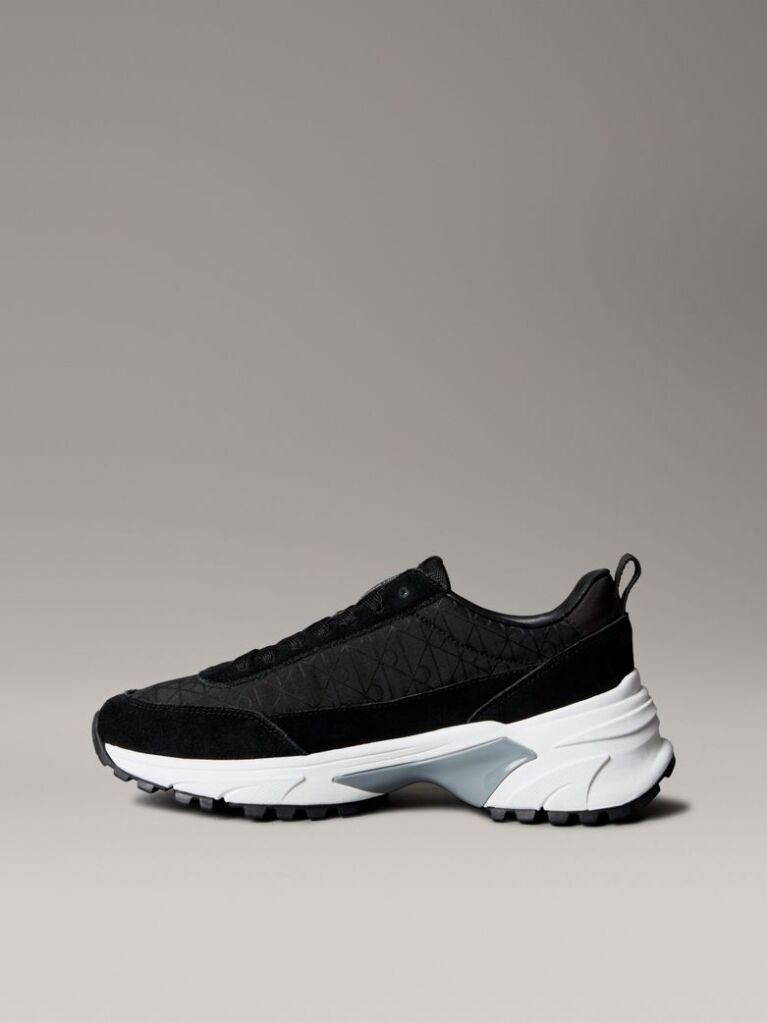 Black Suede and Emblem Logo Nylon Trainers  Women