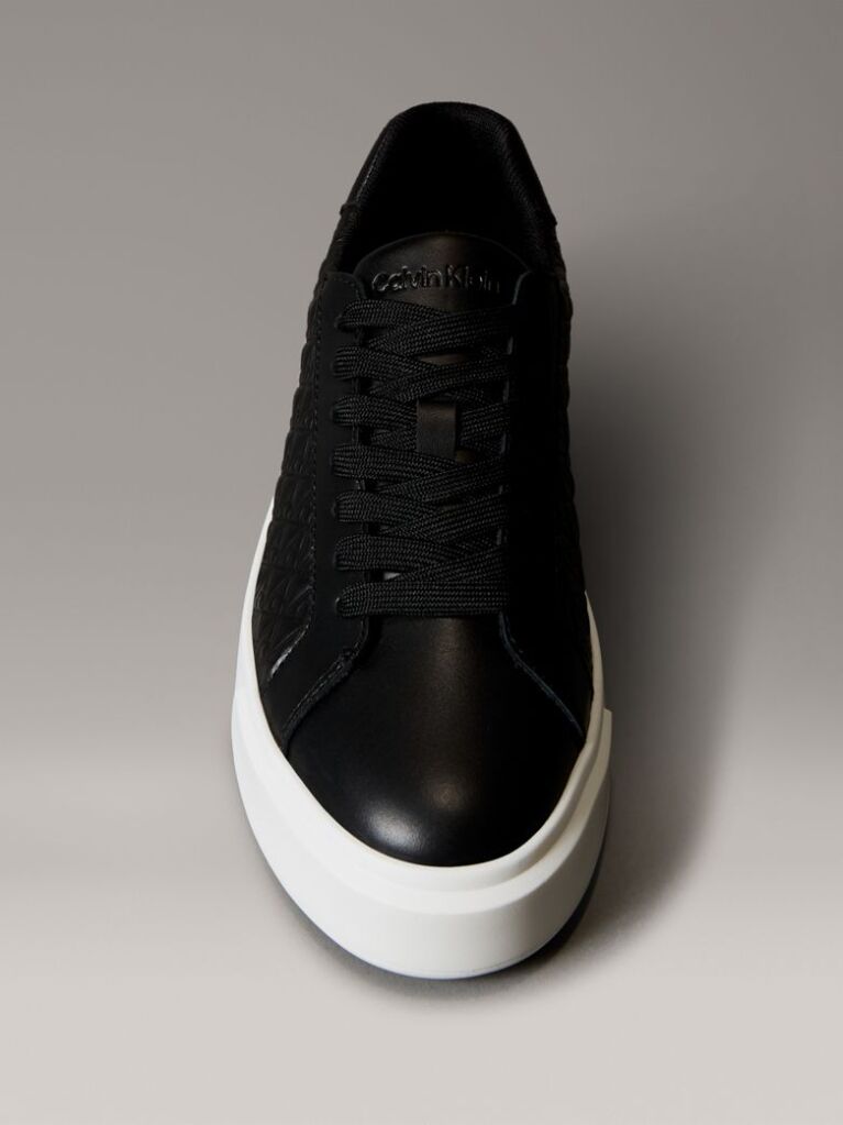 Black Leather Emblem Logo Trainers  Women
