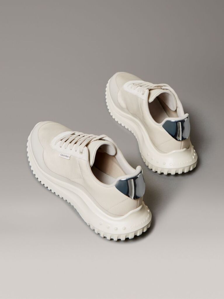 Beige Mirrored Silver Tab Ultralight Trainers  Women